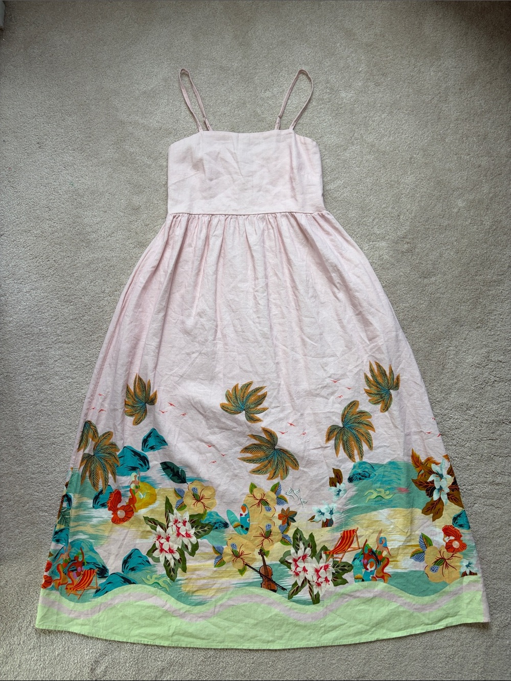 Le Ragazze Tropical Floral Summer Beach Print Dress S Boho Vacation